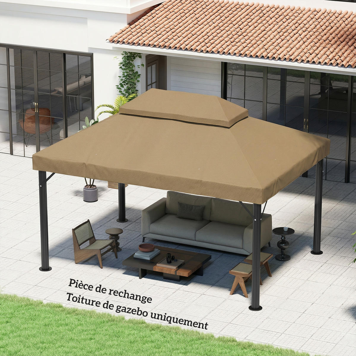 ERSATZDACH, 4x3 m für Pavillon, beige, Doppeldach, Polyester 370 g/m² - Multicolor, Kunststoff (400/300cm) - FORIOUS