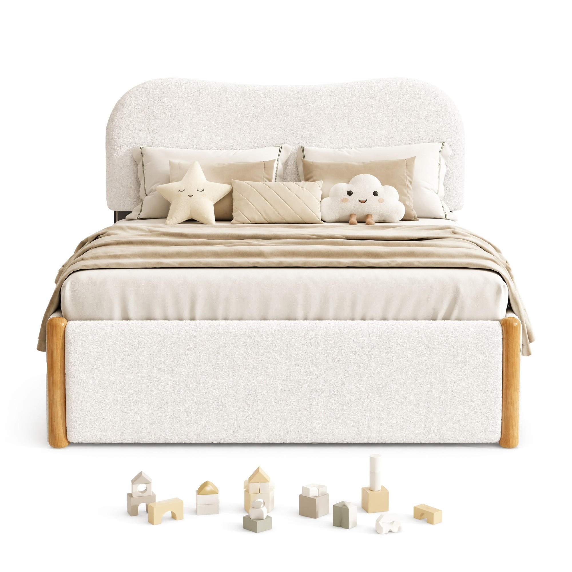 POLSTERBETT 140/200 mit ausziehbarem Rollbett, Vliesimitat, MDF und minimalistischer Formgebung in Weiß - Weiß, Holzwerkstoff/Textil (140/200cm) - EVRYAE