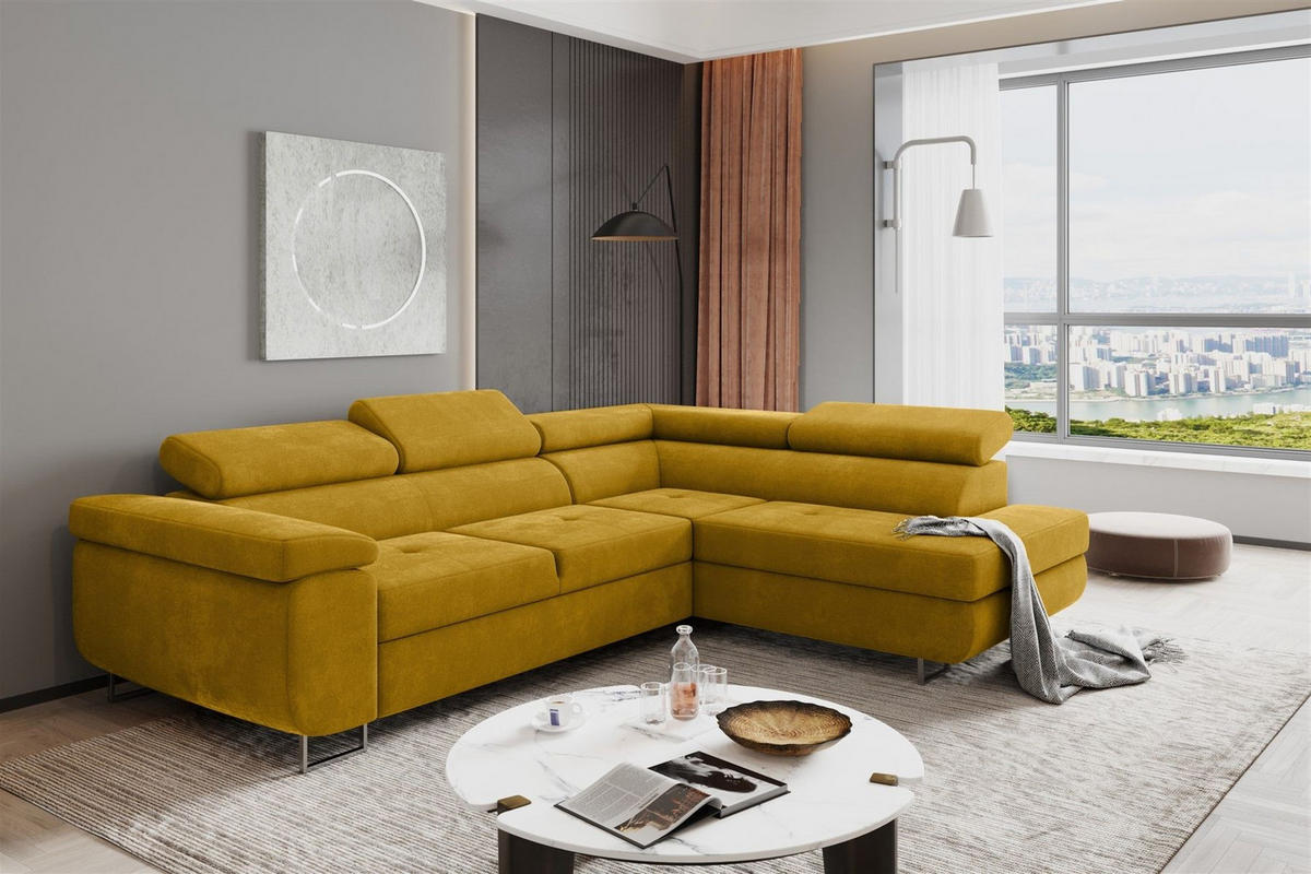 ECKSOFA Jade Mit Schlaffunktion - Gelb, Holzwerkstoff/Textil (275/202cm) - Fun Möbel