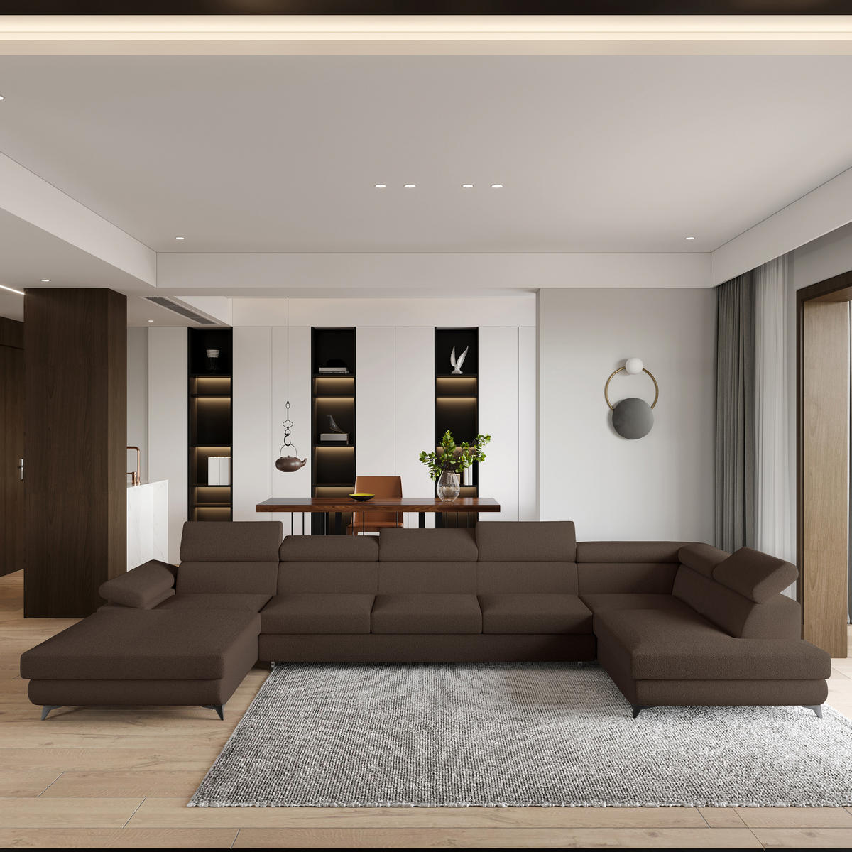 ROHOVÁ SEDAČKA MONTIVA hnědá - černá/hnědá, kov/dřevo (410/190cm) - MASSENO