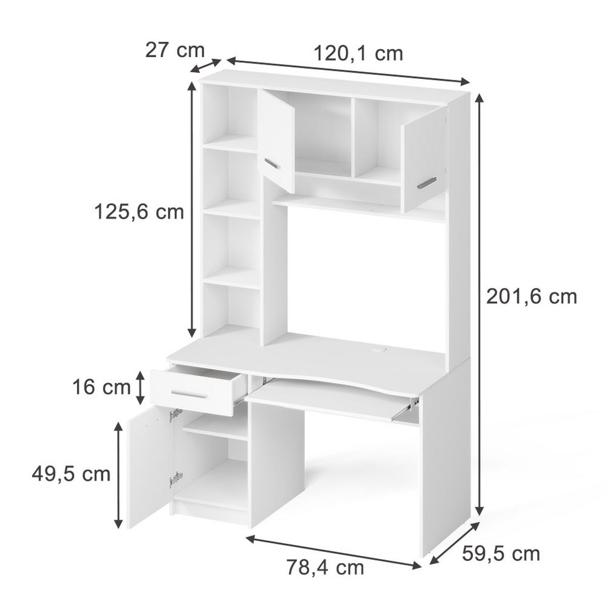 SCHREIBTISCH Crossline Weiß 120.1 x 59.5 cm - Weiß, Holzwerkstoff (59.5/120.1/201.6cm) - Vicco
