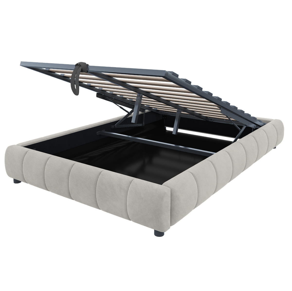 POLSTERBETT aus Flanellstoff 140x200 cm Beige mit LED-Lichtleiste, hydraulischem Stauraum und Metallrahmen - Beige, Textil (140/200cm) - Modfu