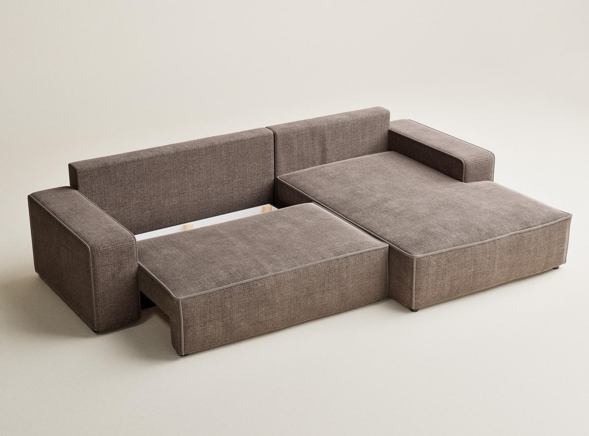 ECKSOFA MIT SCHLAFFUNKTION Modo Braun Chenille-Stoff - Rechts Seite - Schwarz/Braun, Holz/Holzwerkstoff (294/185cm) - Maison de Reve