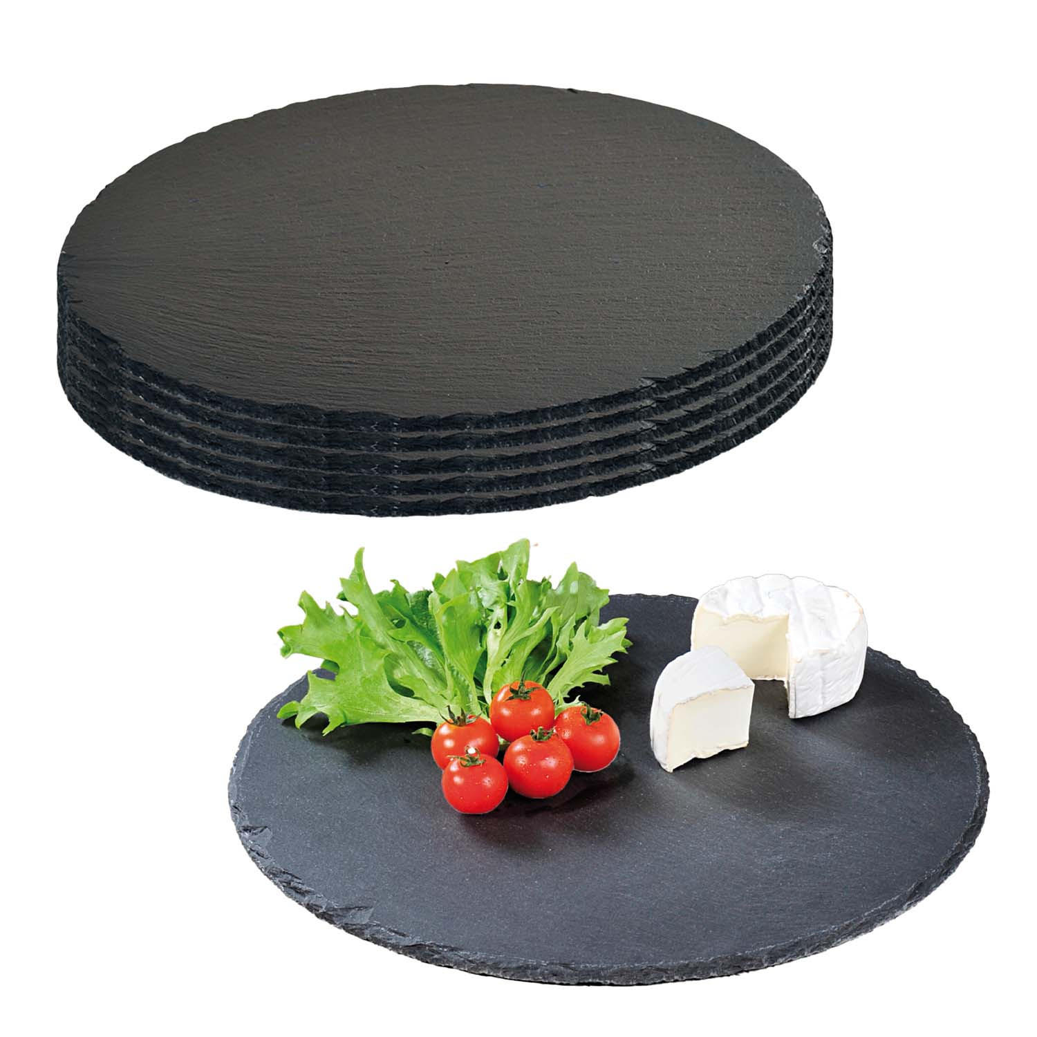 BUFFETPLATTE rund aus Schiefer 5 Stück - Ø 35,5cm - Schwarz, Stein (35.5/0.6/35.5cm) - Kesper