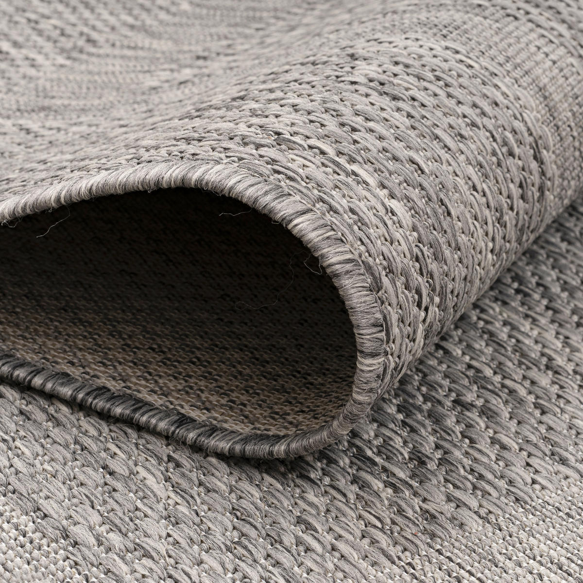 TEPPICH Outdoor Flachgewebe Uni-Design Polypropylen Balkon Grau Rund 160x160 - Grau, Textil (160/160cm) - KADIMA DESIGN