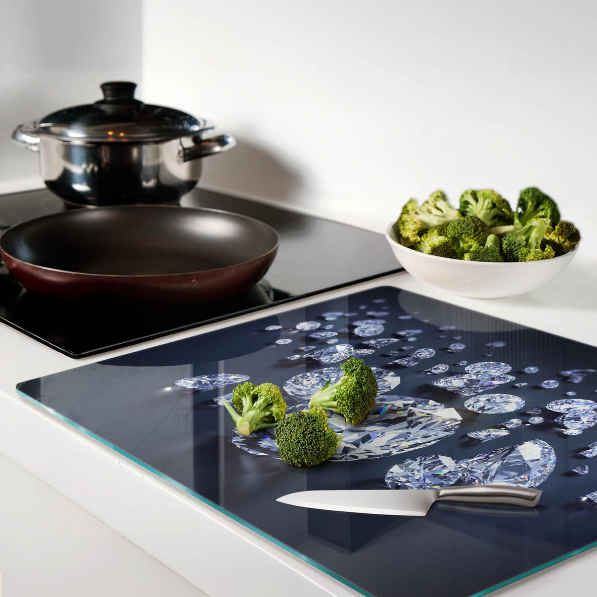 GLASPLATTE 60x52 cm Diamanten - Silberfarben, Glas (60/0.4/52cm) - TULUP