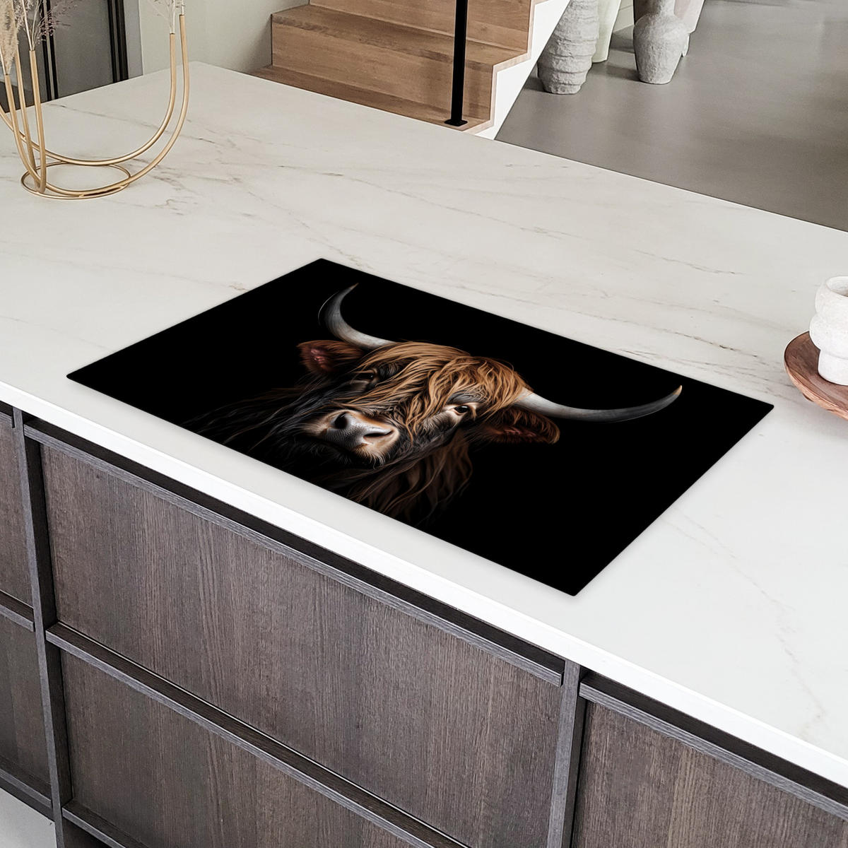 HERDABDECKPLATTE Schottischer Highlander - Porträt - Schwarz - Tier Induktionsschutz 89.6x51.6 cm - Braun, Kunststoff (89.6/51.6/0.2cm) - MuchoWow