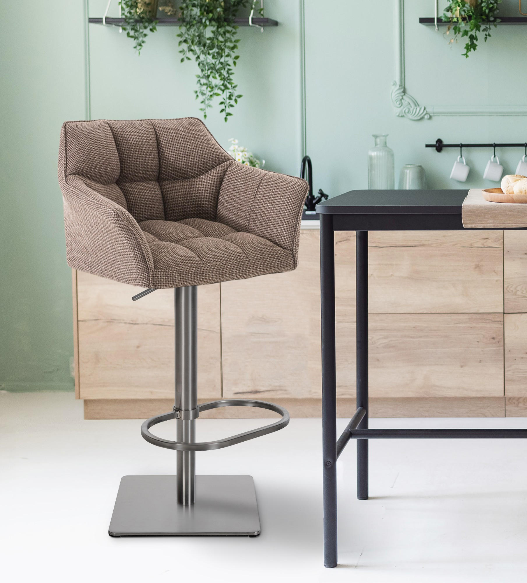 BARHOCKER Stoff Terrabraun - Edelstahlfarben/Dunkelbraun, Textil/Metall (64/88/45cm) - CLP