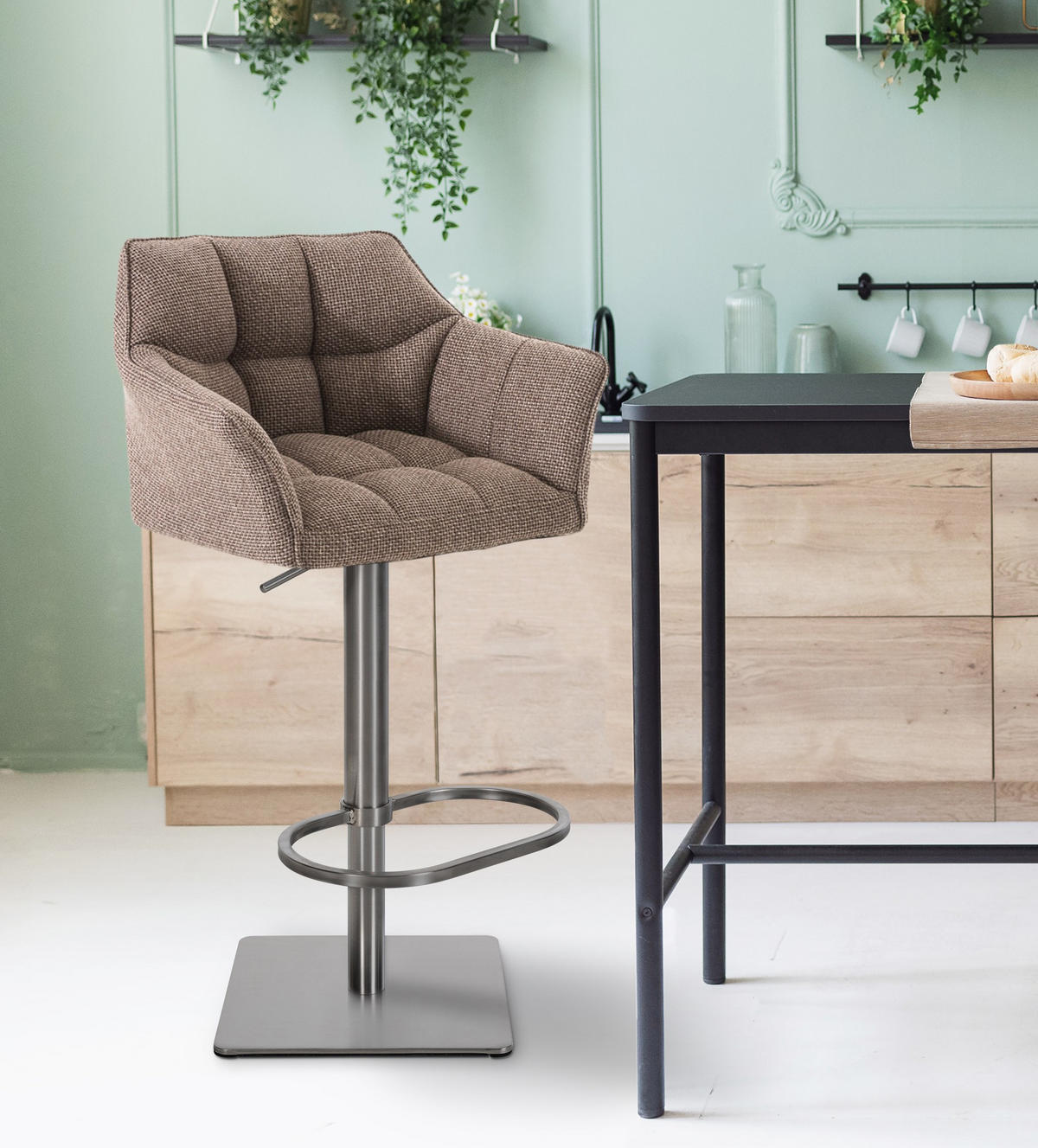 BARHOCKER Stoff Terrabraun - Edelstahlfarben/Dunkelbraun, Textil/Metall (64/88/45cm) - CLP