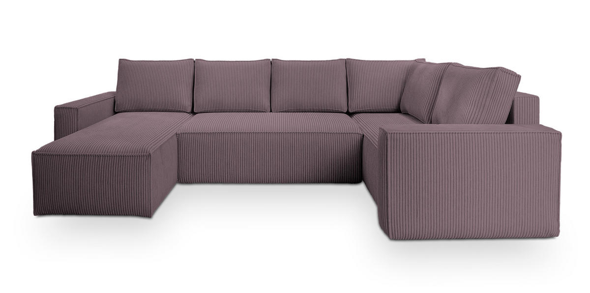 WOHNLANDSCHAFT NORENA R-S Lila Kordstoff mit Schlaffunktion - Lila, Holz (295/85/157.5cm) - MASSENO