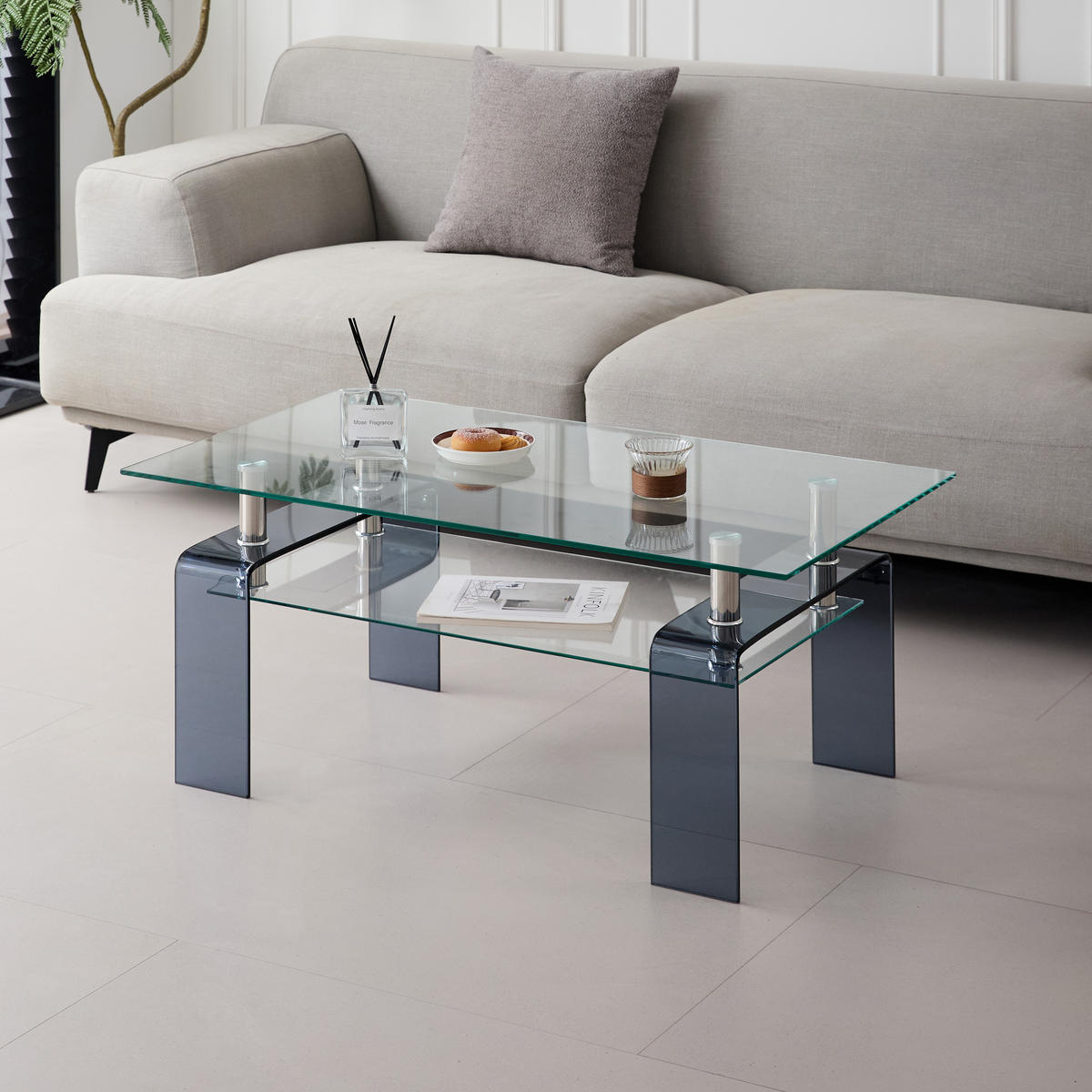 COUCHTISCH Transparent/Grau 100/55/45 cm aus Glas - Klar, Glas (55/100/45cm) - PANGIVO