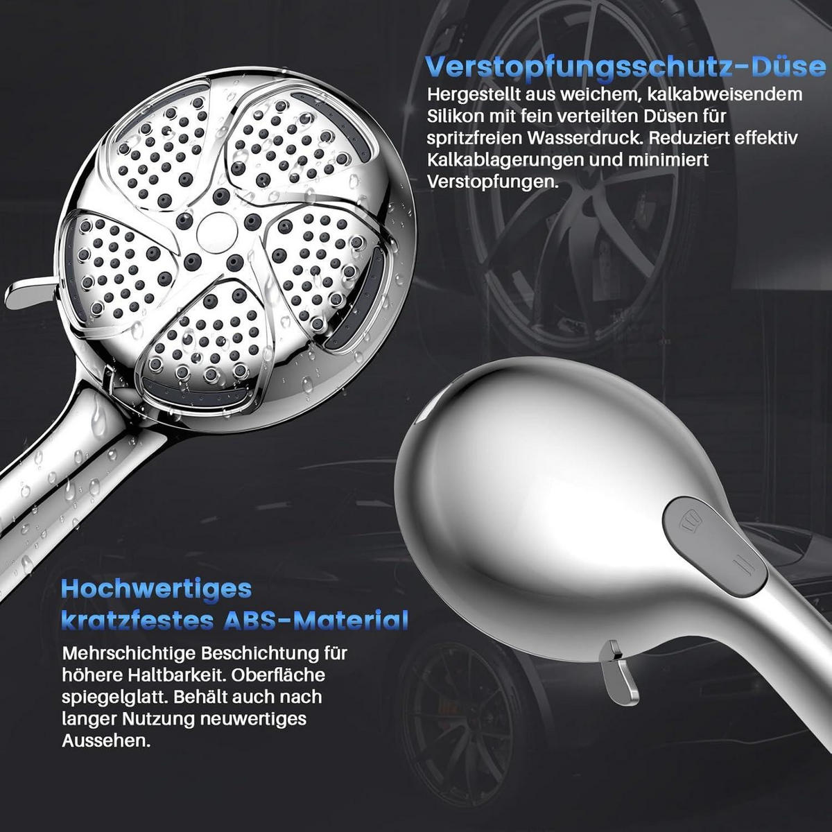 HANDBRAUSE mit Filter und Schlauch Grau Glänzendes Silber - Silberfarben, Kunststoff (8/12.7/2cm)