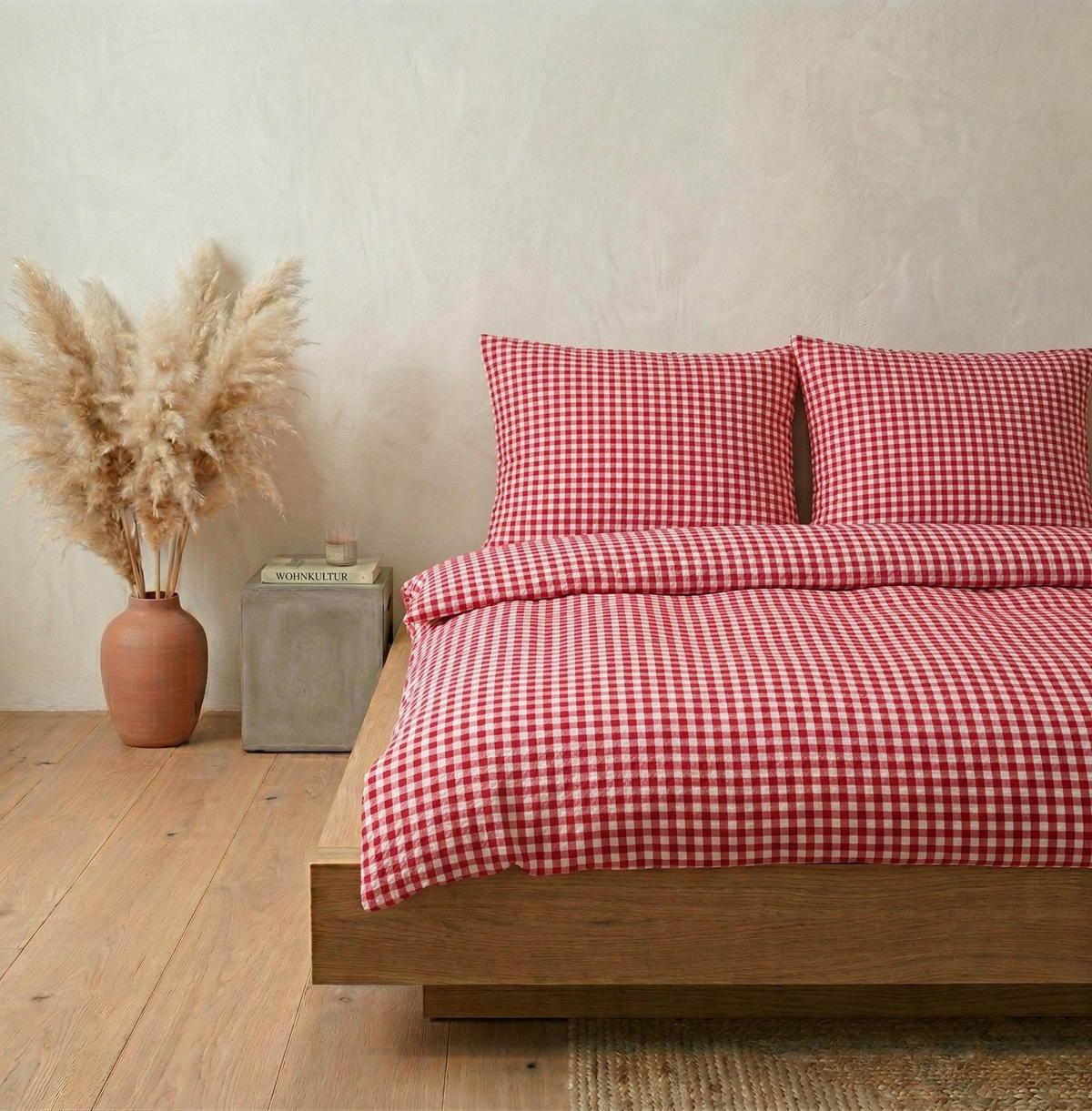 SEERSUCKER-BETTWÄSCHE 135x200 Kariert Sommer Bettbezug Bügelfrei aus 100% Baumwolle, Bettbezüge Karo Muster Rot - Rot, Textil (135/200cm) - Carpe Sonno