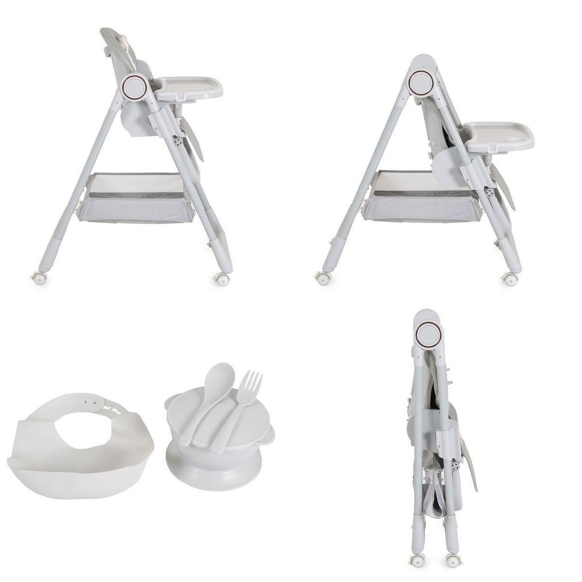 HOCHSTUHL Surprise faltbar grau Lätzchen Schüssel Löffel Gabel Räder Korb - Grau, Metall (52/90/86cm) - Moni