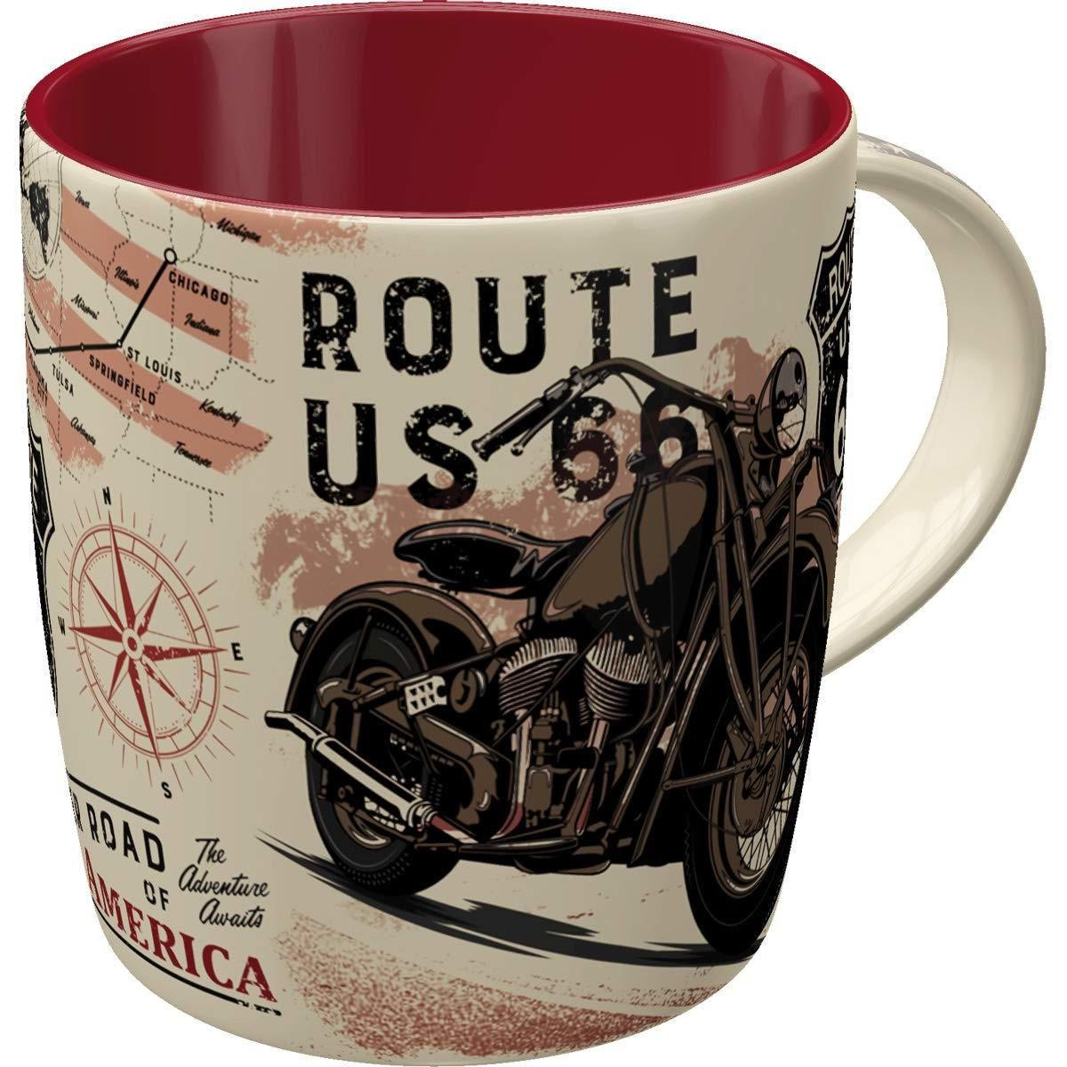 KAFFEETASSE 330 ml US Highways Route 66 Bike Map - Multicolor, Keramik (0.33L) - Nostalgic-Art