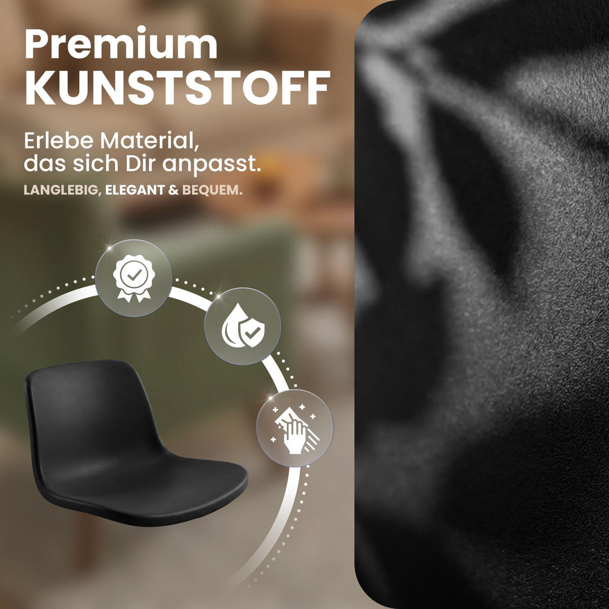 STUHL 2 Kunststoff Schwarz - Schwarz, Kunststoff/Metall (47/86/50cm) - CLP