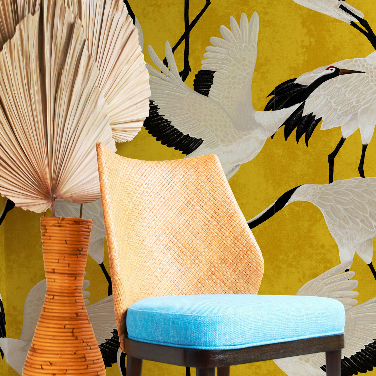 TAPETE Reiher aus echtem Papier, 200x280cm, 8 Bögen - Goldfarben, Papier (200/280cm) - WALLPAPERS4BEGINNERS