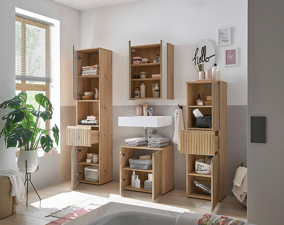 WASCHBECKENUNTERSCHRANK mit Türen - Eiche Artisan, Holzwerkstoff (60/57/36cm) - home24