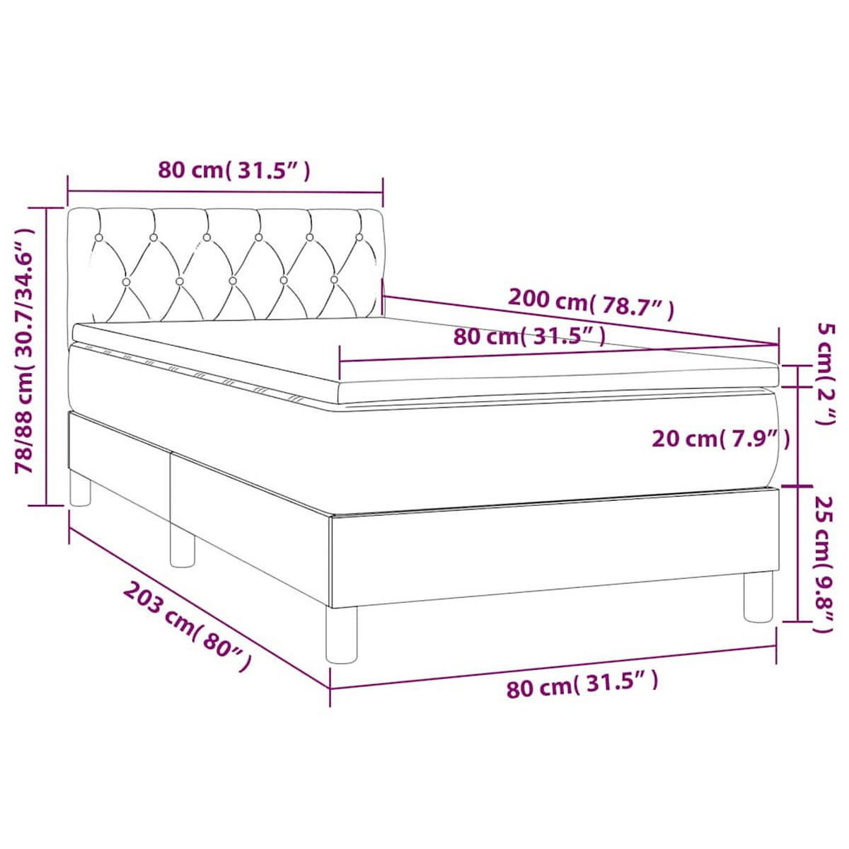 BOXSPRINGBETT 80/200 Cm Grau Gewebe - Grau, Textil (80/203cm) - vidaXL