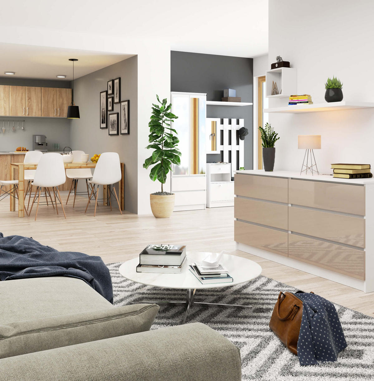 KOMMODE Weiß, Cappuccino Glanz 77/160/40 - Weiß, Holzwerkstoff (160/77/40cm) - RAUMHIRSCH FURNITURE