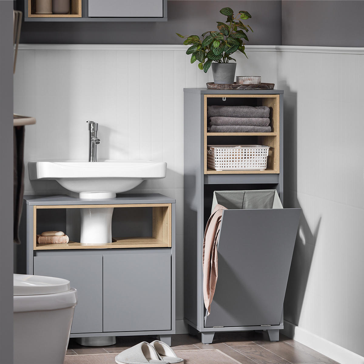 WÄSCHESCHRANK Dunkelgrau - Grau, Holzwerkstoff (35/105/30cm) - SoBuy