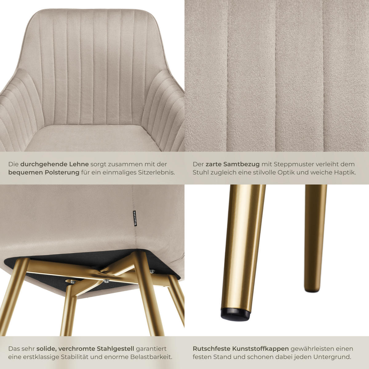 ESSZIMMERSTUHL Marilyn,58 x 62 x 82 cm,taupe/gold - Taupe/Goldfarben, Kunststoff (58/82/62cm) - tectake