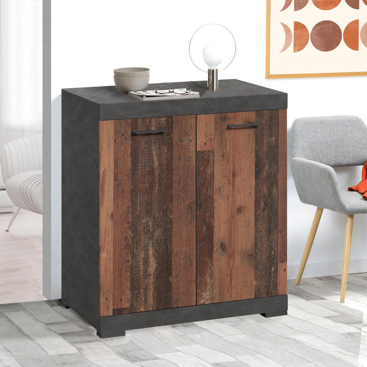 2-TÜRIGES Sideboard mit abnehmbarem Regal L80cm - Bristol - Wildeiche, Holzwerkstoff (34.9/89.9/80cm) - Calicosy