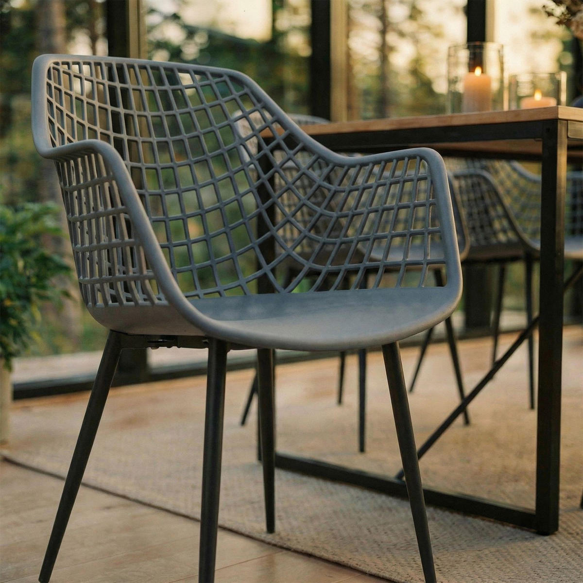 GARTENSTUHL LUCIA 4er-Set dunkelgrau - Dunkelgrau, Textil (56/84/55cm) - IDIMEX