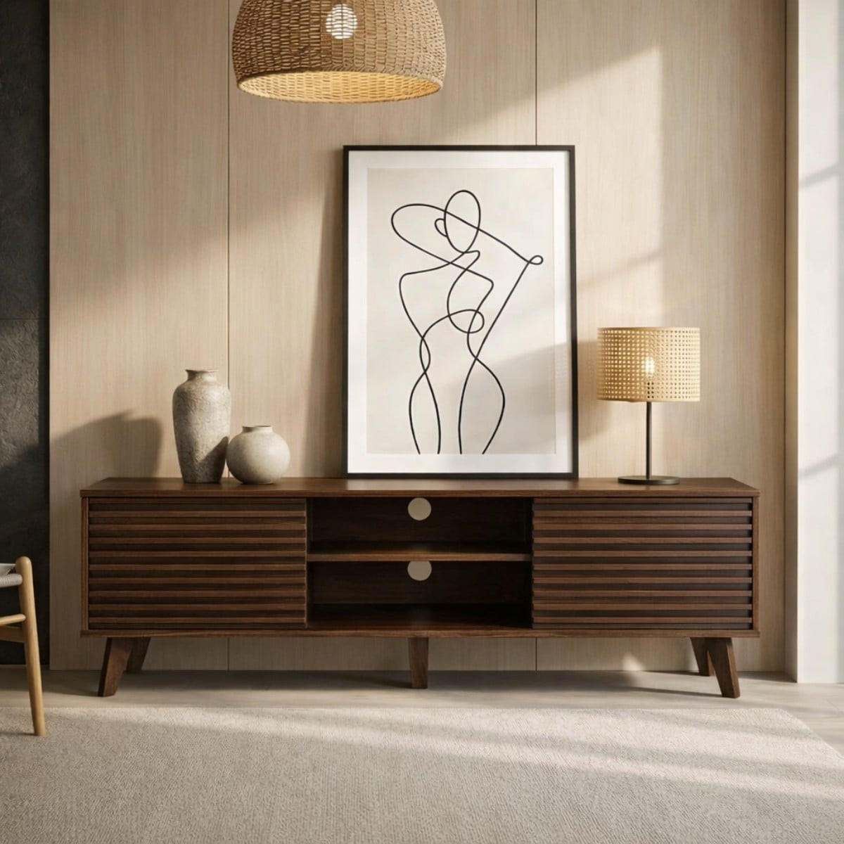 TV-MÖBEL mit Fronten in laminiertem Holz-Effekt fribourg 39/51,5/135 cm - Nussbaumfarben, Holzwerkstoff (135/51.5/47cm) - Calicosy