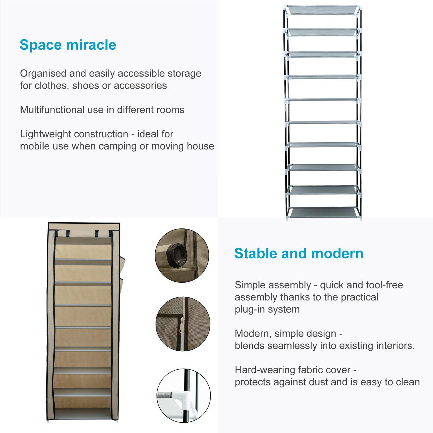 STOFFSCHRANK Faltschrank 170/58/28 cm - Beige, Textil (28/170/58cm) - Intirilife