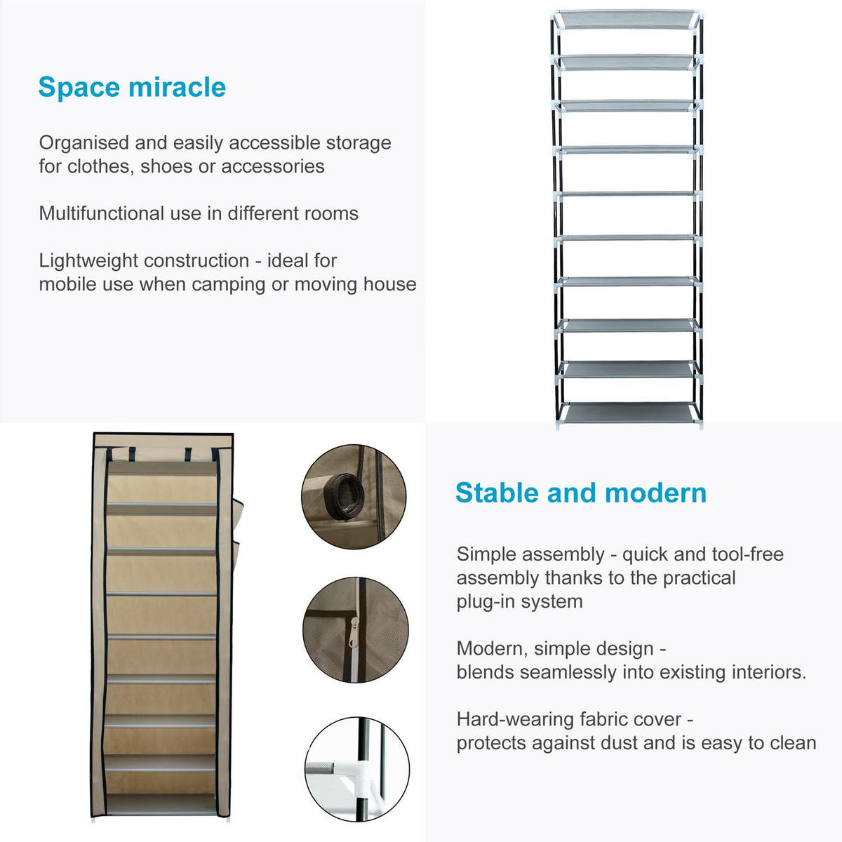 STOFFSCHRANK Faltschrank 170/58/28 cm - Beige, Textil (28/170/58cm) - Intirilife