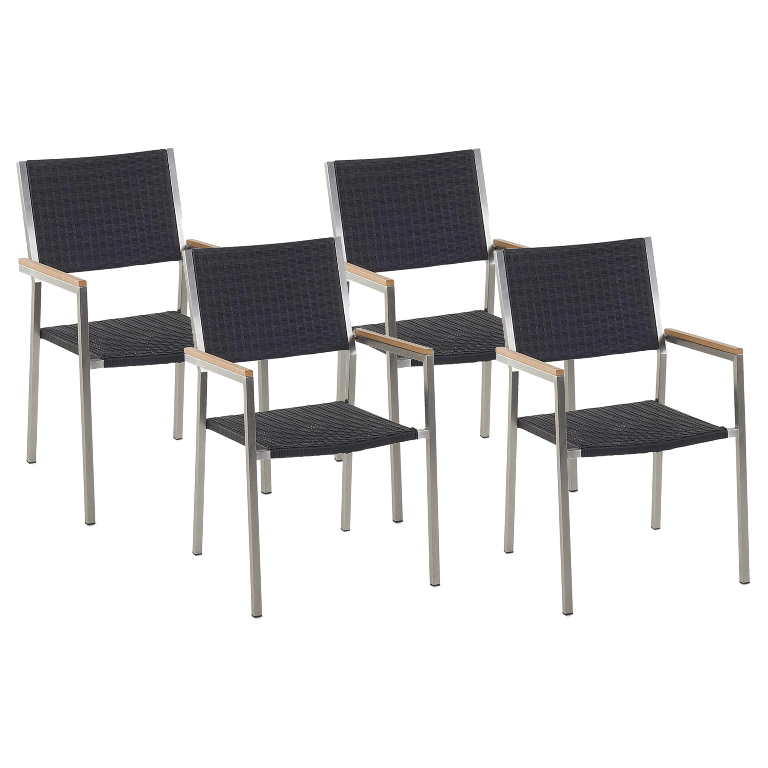 VRTNA STOLICA set od 4 ratan nehrđajući čelik Grosseto - srebrne boje/crna, plastika (55/87/58cm) - Beliani