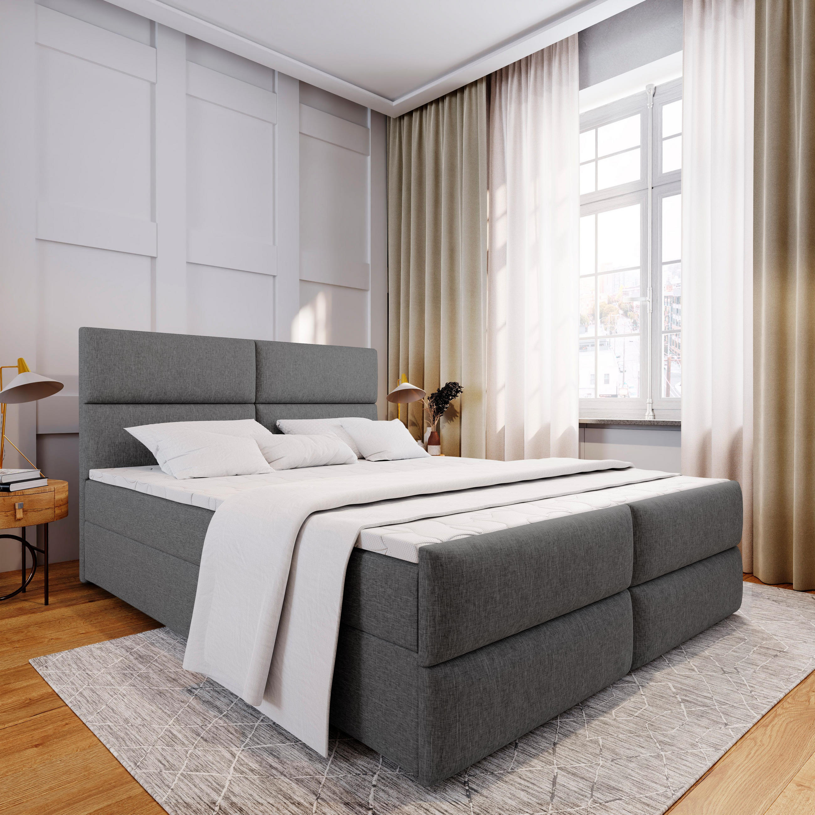 BOXBETT MULEN 140x200 cm mit Matratze und Topper - Grau - Grau, Holz (140/200cm) - MASSENO