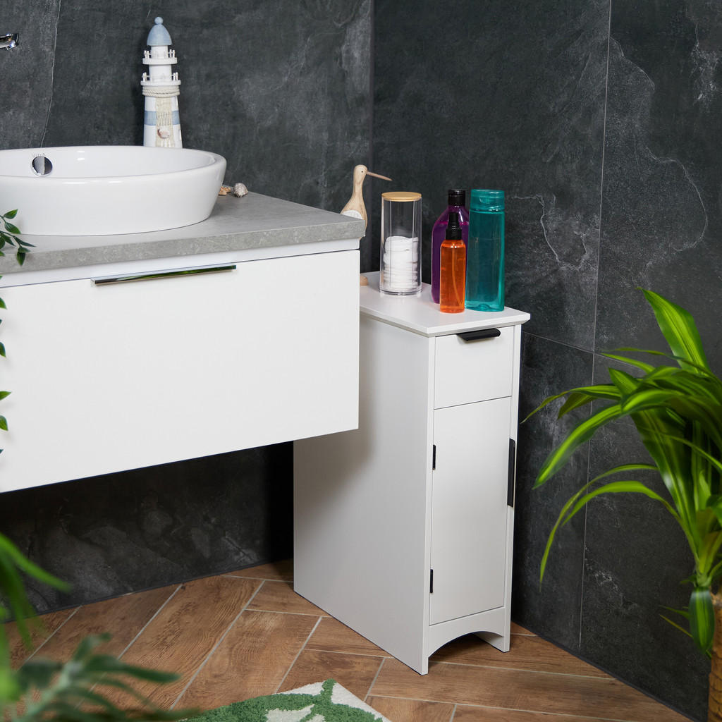 Thumbnail - Relaxdays Nischenschrank, Weiß, Holzwerkstoff, 1 Schubladen, 21x61.5x46 cm, Badezimmer, Badezimmerregale, Badregale