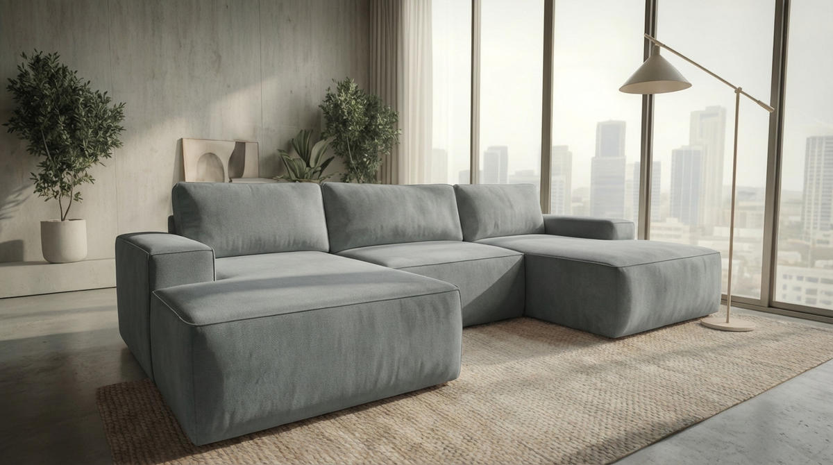 ECKSOFA EINAR 362 cm x 170 cm – Stoff: CASABLANCA Grau 14 Farbe: Grau - Grau, Textil (362/170cm) - A&J MöbelLand