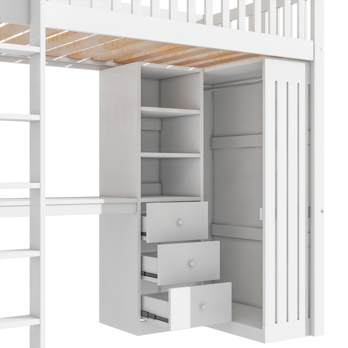 HOCHBETT 90/200 cm mit Schreibtisch und Kleiderschrank in Weiß - Weiß, Holz (90/200cm) - OKWISH