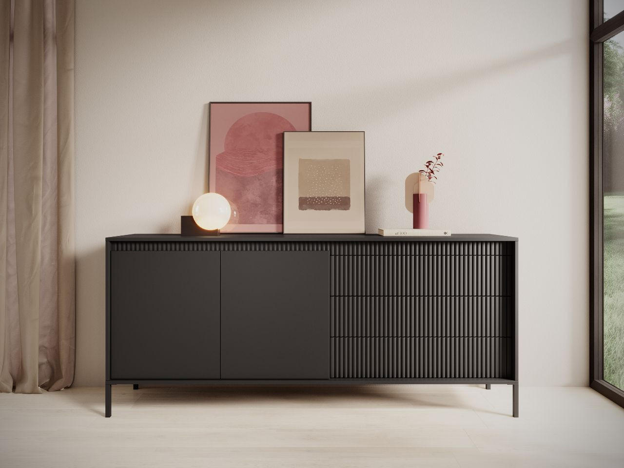 KOMMODE Schwarz 187/82/40 cm Sorano - Schwarz, Naturmaterialien/Metall (187/82/40cm) - Graingold
