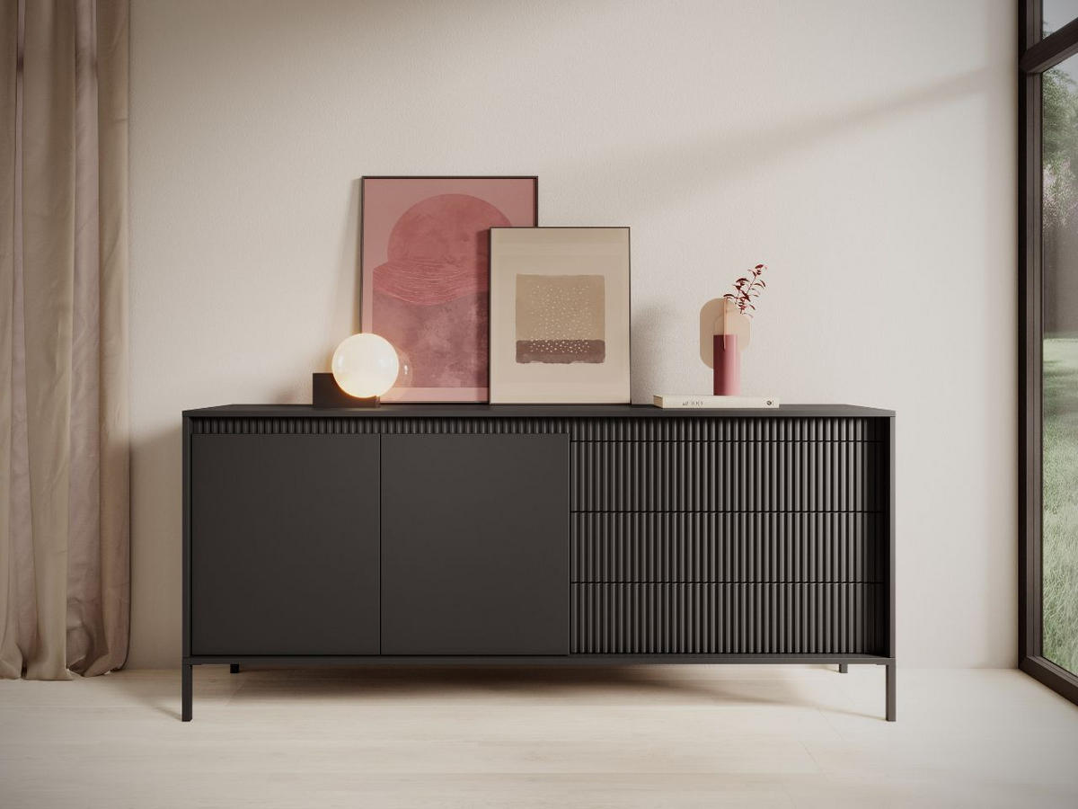 KOMMODE Schwarz 187/82/40 cm Sorano - Schwarz, Naturmaterialien/Metall (187/82/40cm) - Graingold