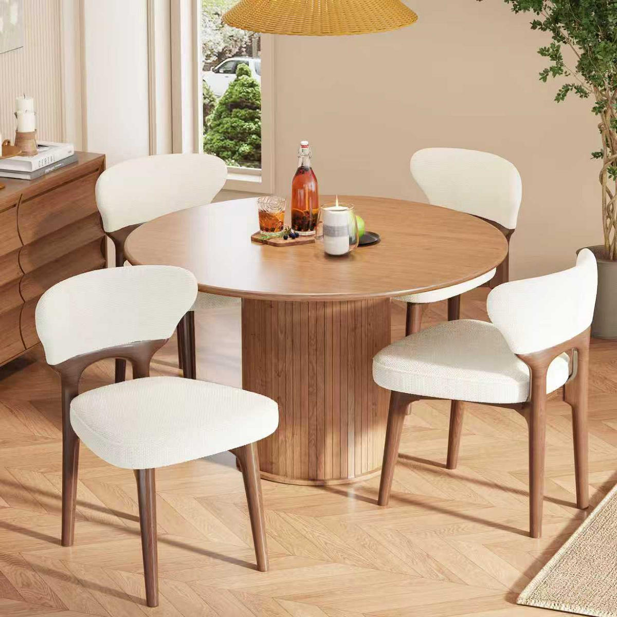 ESSZIMMERSTÜHLE 6er Holz Chenille hellbeige modern - Beige, Textil (58.5/75/53cm) - FLIEKS