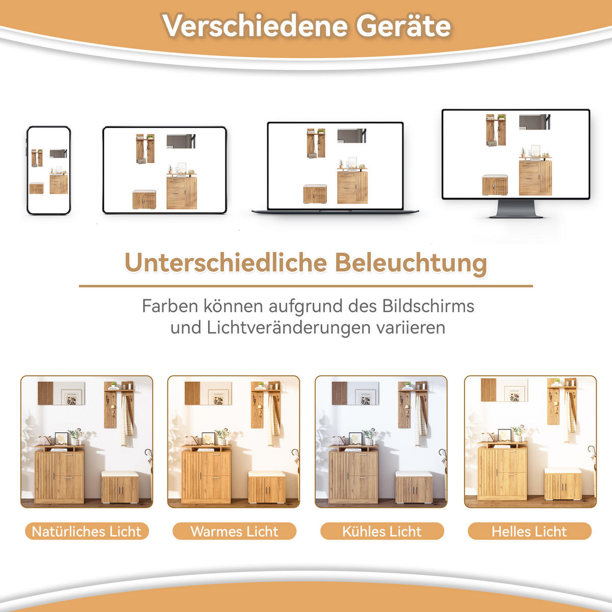 GARDEROBENSET Wand mit Schuhbank Spiegel Natural 140x35x133cm - Naturfarben, Holzwerkstoff (35/133/140cm) - FLIEKS