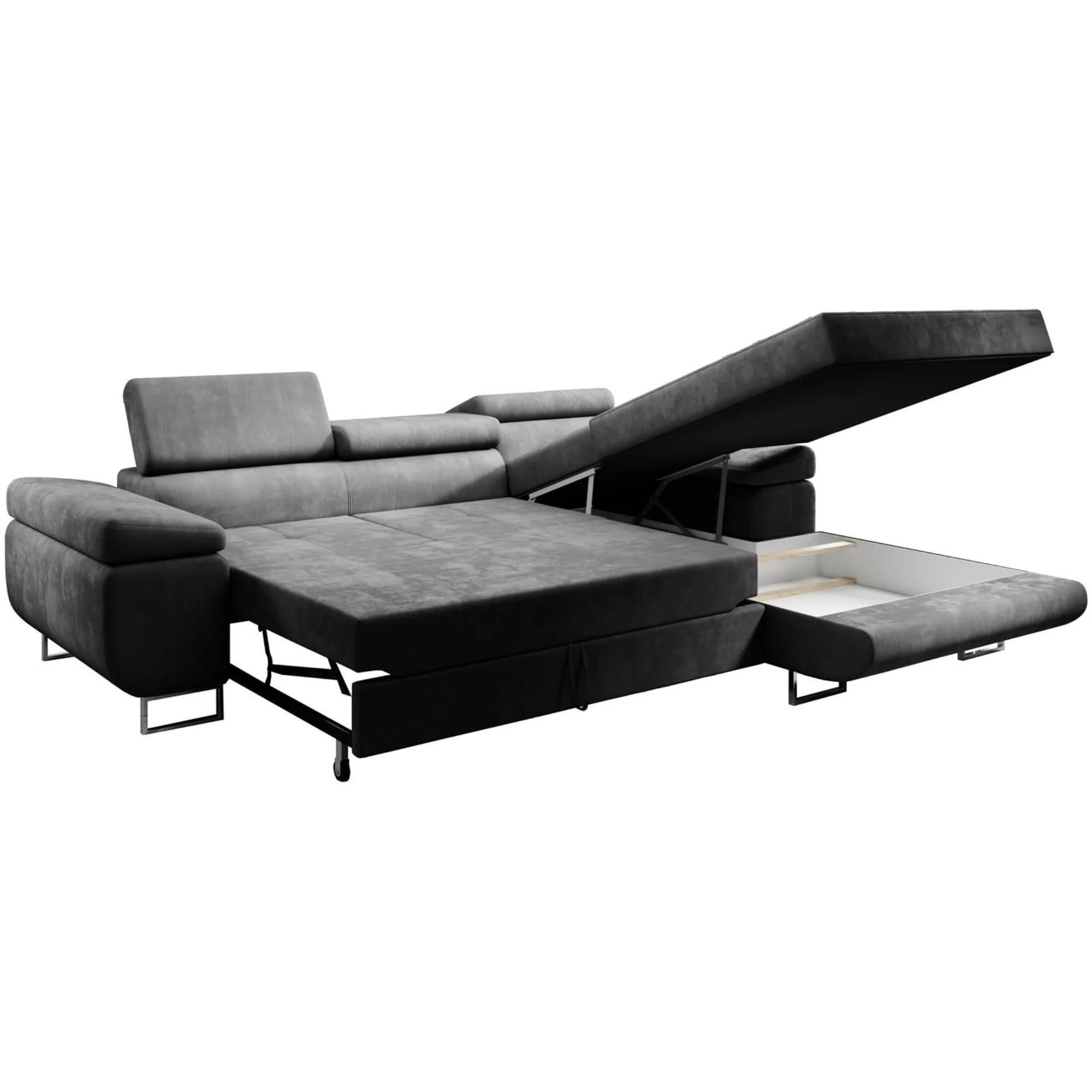 ECKSCHLAFSOFA Alons verstellbaren Kopfstützen, Grau, rechts - Chromfarben/Grau, Textil (275/203cm) - Beautysofa