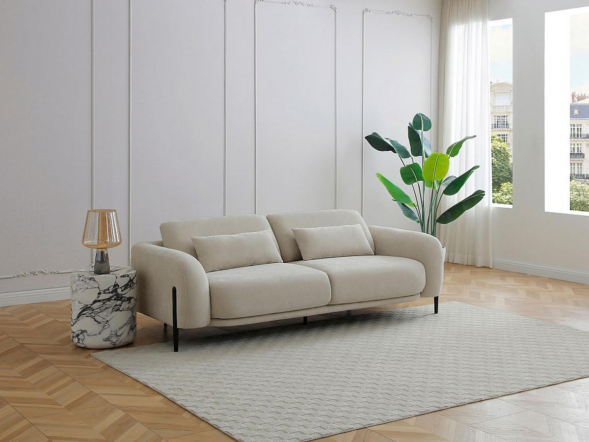 SOFA 3-Sitzer mit verstellbarer Rückenlehne - Stoff Beige - ARAVIO - Beige, Textil (102/100/210cm) - Vente-Unique