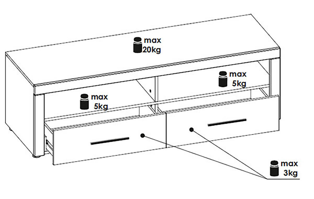 LOWBOARD Bolgna Essen weiß / weiß Hochglanz 152 / 38 / 48cm - Weiß, Holz/Holzwerkstoff (152/48/38cm) - Feldmann-Wohnen