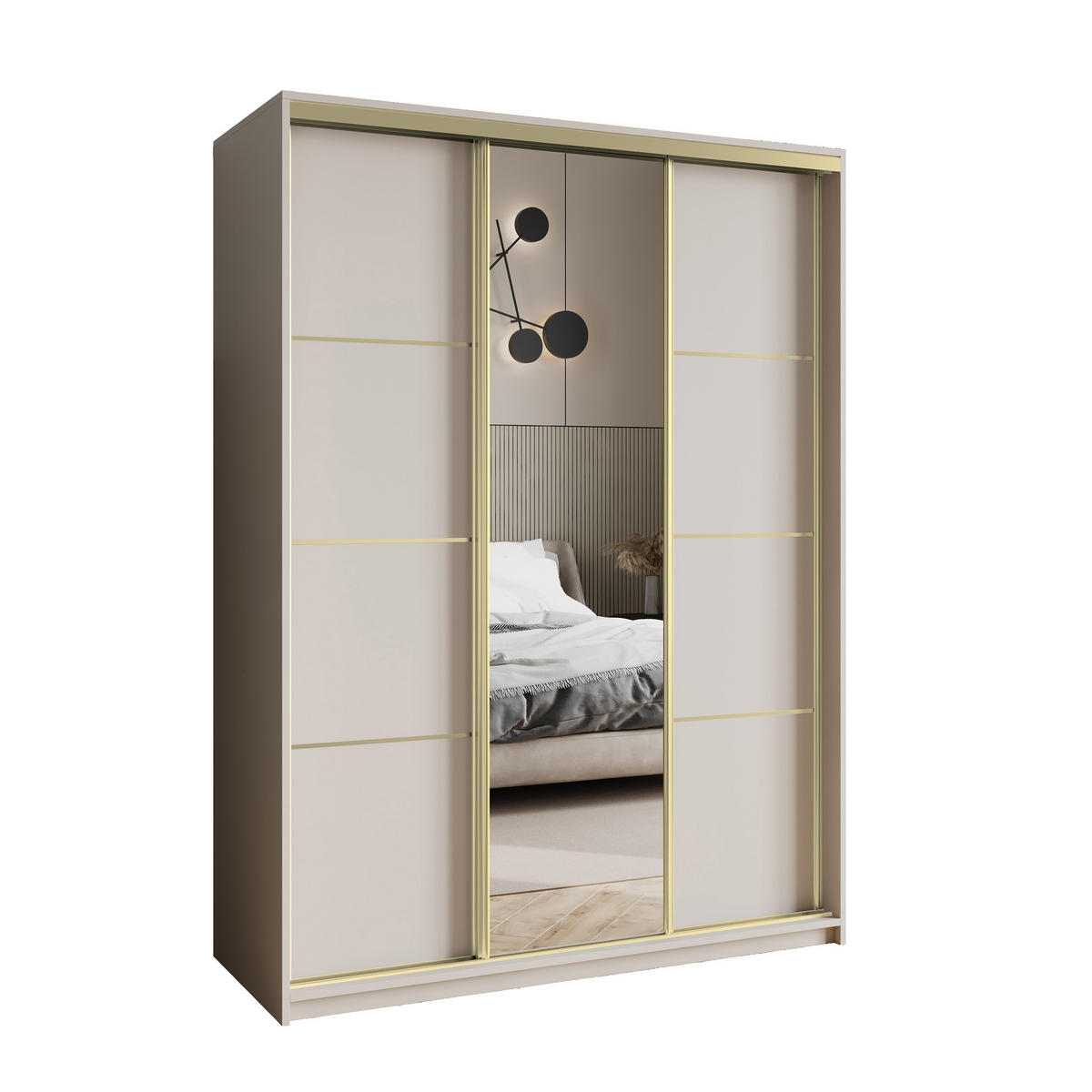 SCHWEBETÜRENSCHRANK VARO 150/205/60 cm 3-türig mit Spiegel Kaschmir - Kaschmir, Holzwerkstoff (150/205/60cm) - MASSENO