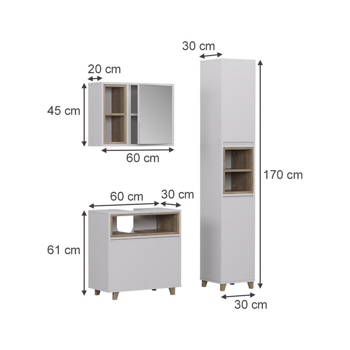 KOUPELNOVÝ NÁBYTEK Elnor Bílá/dub - bílá, kompozitní dřevo (60/61/30cm) - Vicco