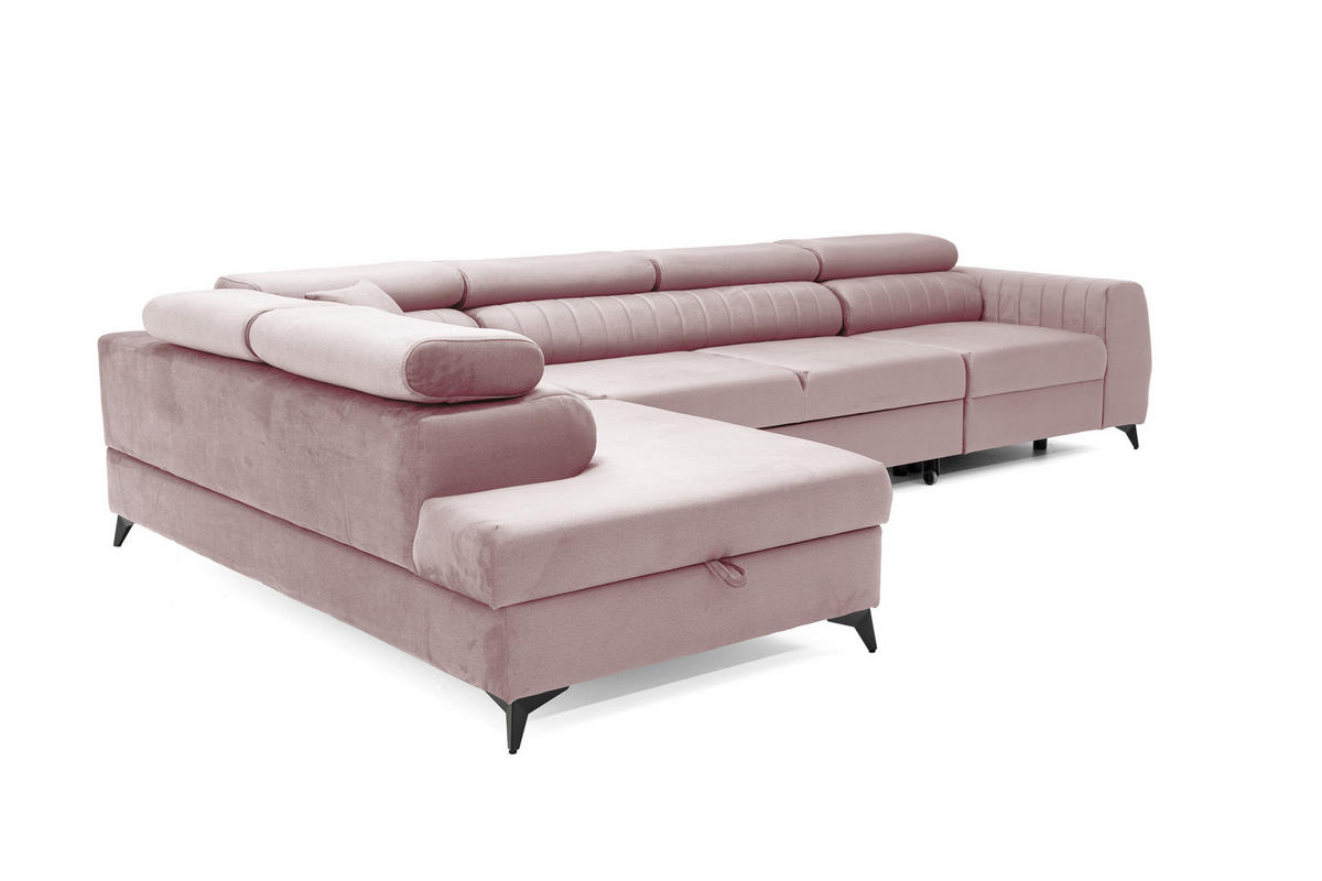 ECKSOFA PIERO MAXI Links mit Schlaffunktion 195x125 Velours Rosa - Pink/Schwarz, Holz/Textil (350/203cm) - Muffo