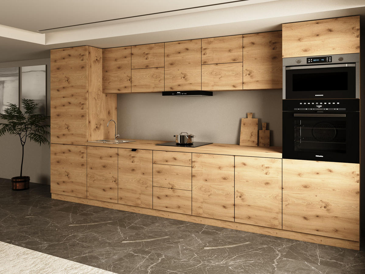 KÜCHENZEILE 420 cm - Langen KL12-M420 - in Artisan Eiche - Eiche Artisan, Holz (420/212/58cm)