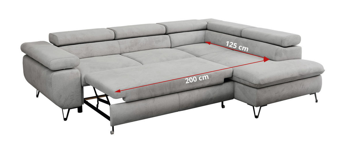 ECKSOFA PEDRO L Hellgrau Velvet - Links Seite - Hellgrau/Schwarz, Textil/Metall (208/273cm) - MKS