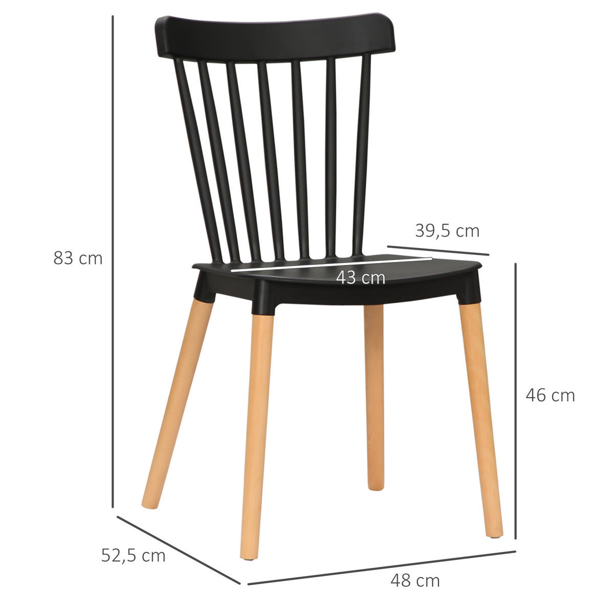 ESSZIMMERSTÜHLE 4er-Set DE-13237 Skandinavisch mit hoher Rückenlehne Schwarz - Schwarz, Kunststoff (52.5/83/48cm) - ComfortXL