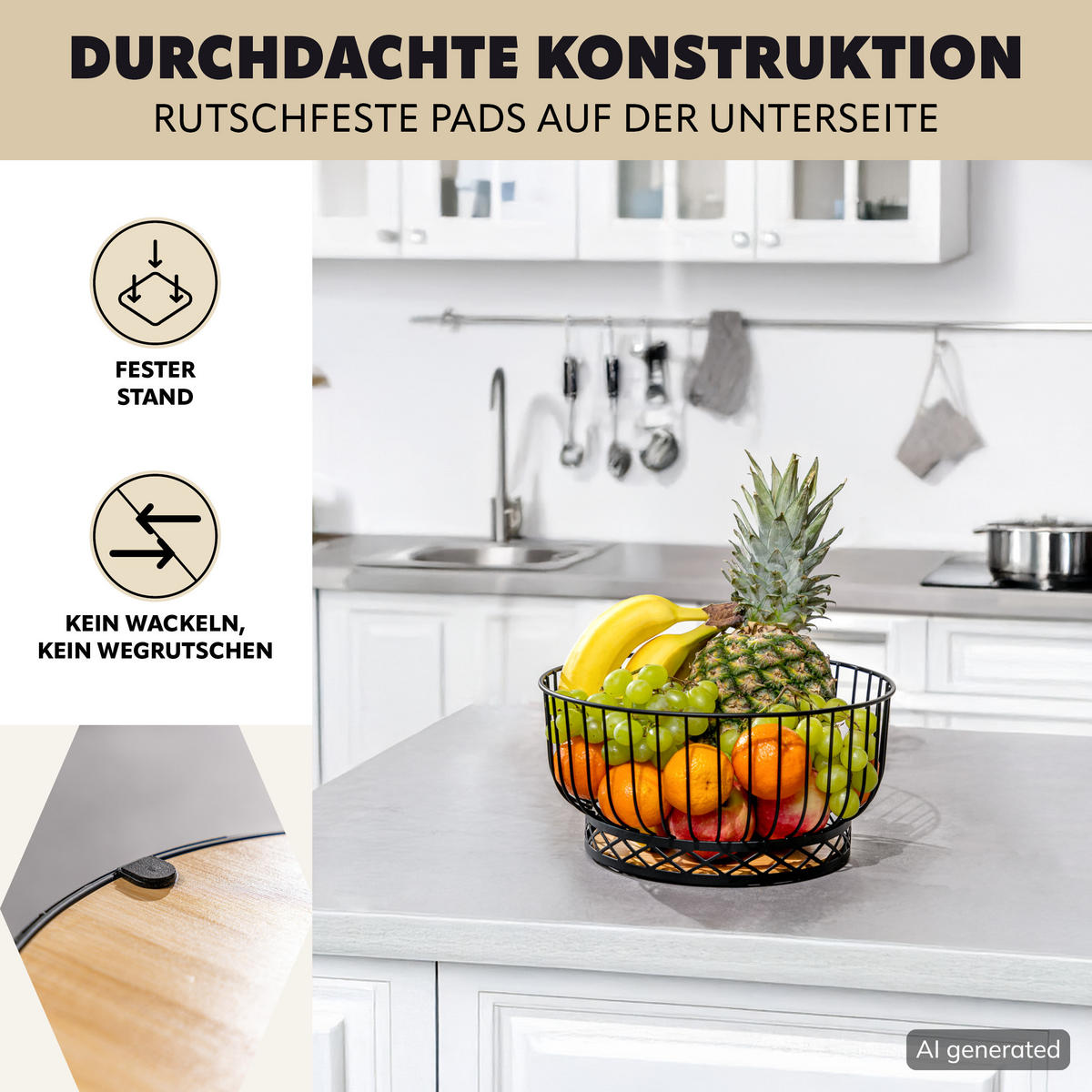 OBSTKORB, schwarz - Schwarz, Metall (15cm) - bremermann
